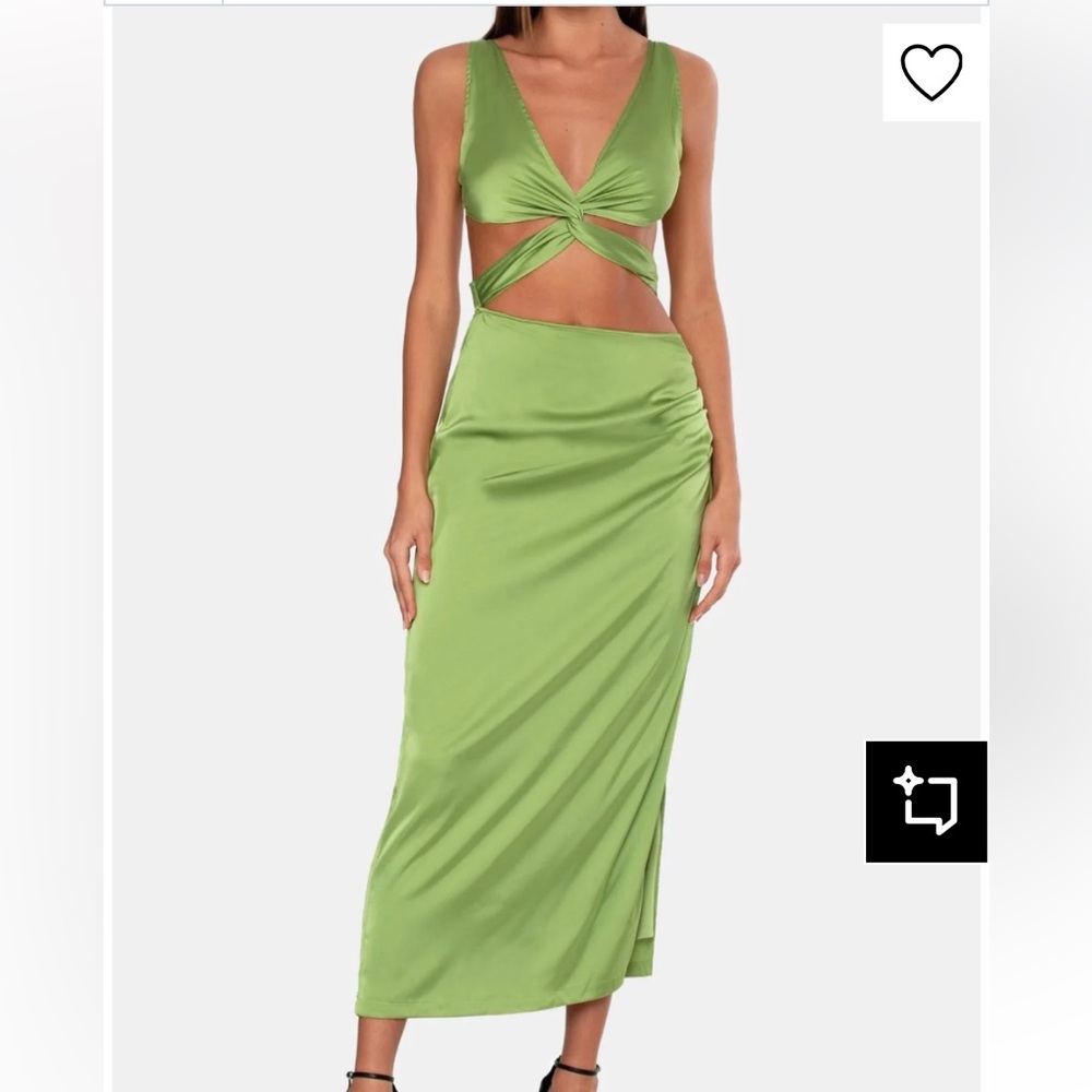 OW COLLECTION Women's Green Satin Sleeveless Cut Out Lou Maxi Dress Size XS